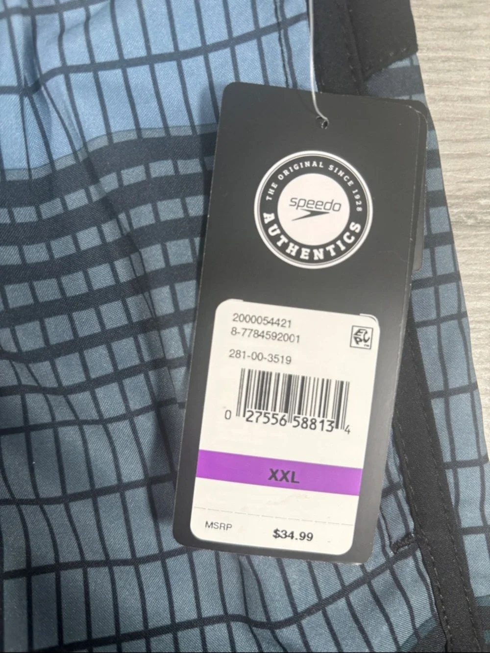 NWT Speedo Men's 2XL Swim Trunks Blue Grid Geometric Board Shorts UPF 50